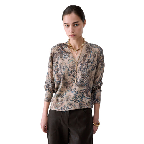 Maglia Donna stampata con scollo V modella frontale