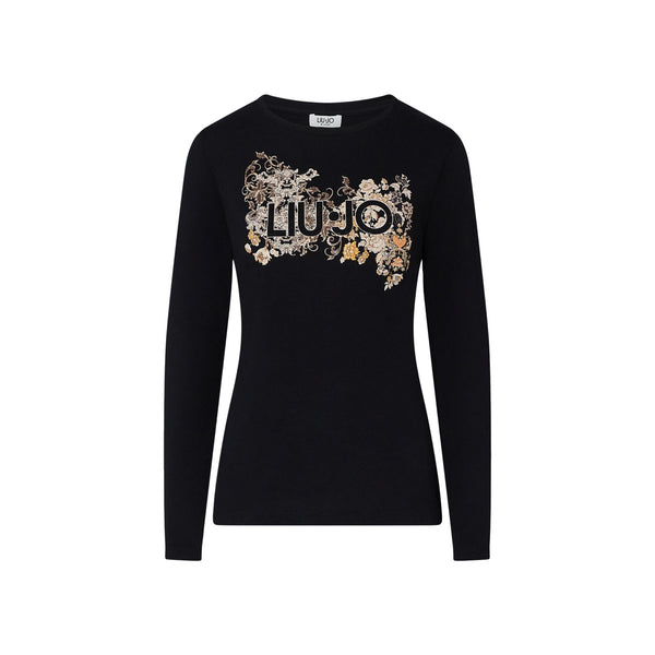 T-shirt Donna skinny fit manica lunga nero