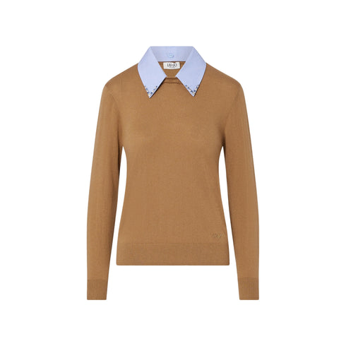 Maglia Donna con colletto popeline marrone