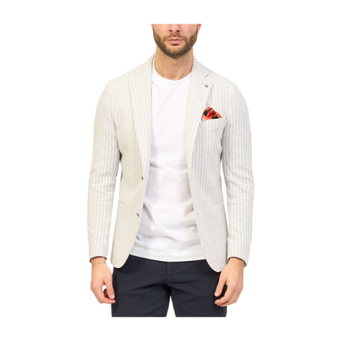 Bharnaba Giacca da uomo Giacca Uomo monopetto rigata Ghiaccio celeste - Francavilla Moda