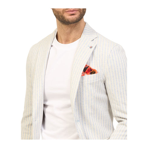 Bharnaba Giacca da uomo Giacca Uomo monopetto rigata Ghiaccio celeste - Francavilla Moda