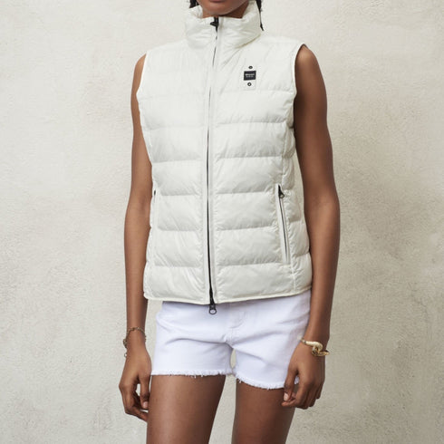 Blauer Piumino smanicato Gilet Donna in nylon con collo alto Bianco - Francavilla Moda