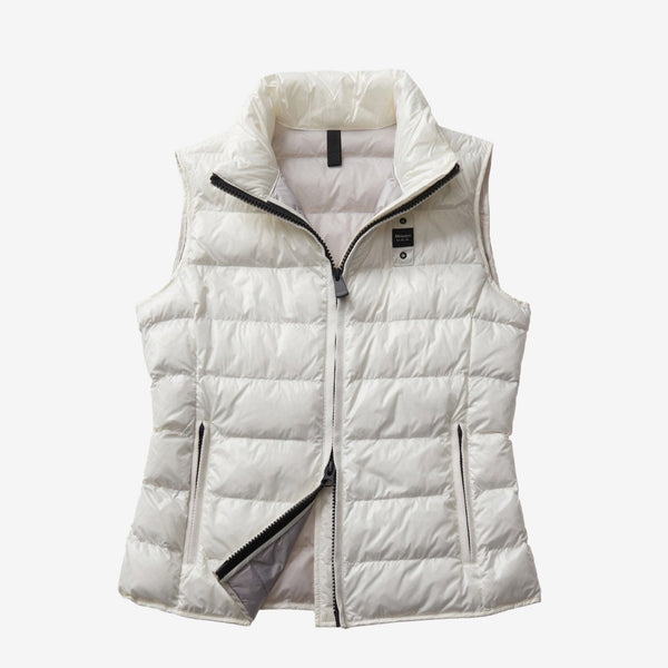 Blauer Piumino smanicato Gilet Donna in nylon con collo alto Bianco - Francavilla Moda