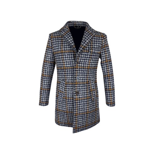 BOB Cappotto Cappotto Uomo a quadri monopetto Blu caramello - Francavilla Moda