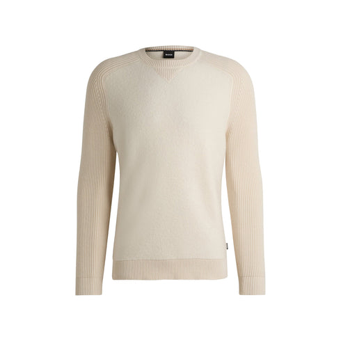 BOSS Pullover Maglia Uomo con lavorazioni miste Open white - Francavilla Moda