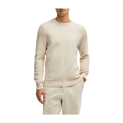 BOSS Pullover Maglia Uomo con lavorazioni miste Open white - Francavilla Moda