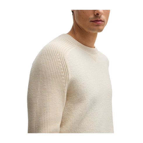 BOSS Pullover Maglia Uomo con lavorazioni miste Open white - Francavilla Moda