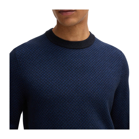 BOSS Pullover Maglia Uomo motivo jacquard bicolore Dark blue A24 - BOSS50526989 - 404 - S - Francavilla Moda