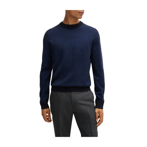 BOSS Pullover Maglia Uomo motivo jacquard bicolore Dark blue A24 - BOSS50526989 - 404 - S - Francavilla Moda