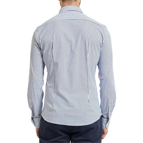 Camicia Uomo Classica in tessuto tecnico bianco e blu