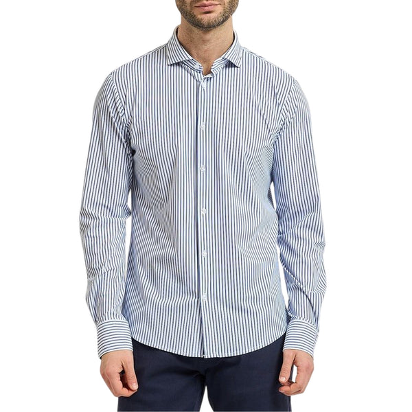 Camicia Uomo Classica in tessuto tecnico bianco e blu