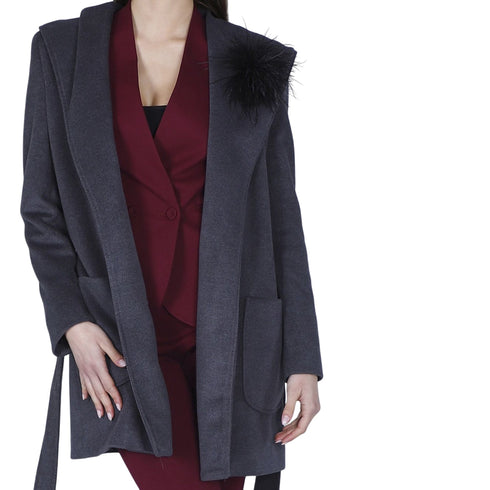 CAFENOIR Cappottino Cappotto tipo vestaglia con cappuccio antracite 40 - Francavilla Moda