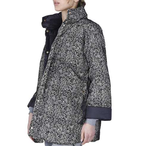 CAFENOIR Caban Piumino tipo cappa svasata con stampa chervon avena/nero 40 - Francavilla Moda