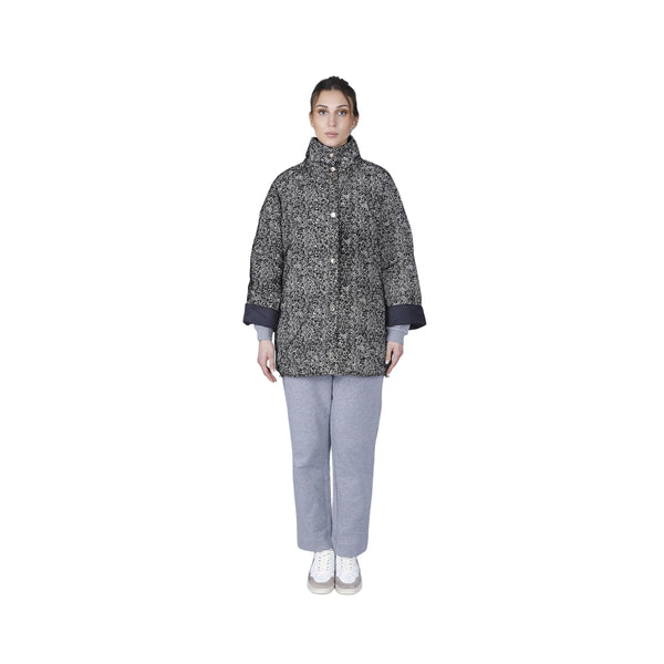 CAFENOIR Caban Piumino tipo cappa svasata con stampa chervon avena/nero 40 - Francavilla Moda