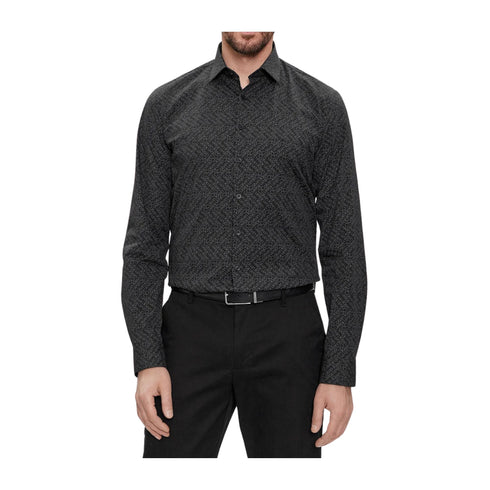 Calvin Klein Camicia elegante Camicia Uomo Poplin Logo Print Nero grigio - Francavilla Moda
