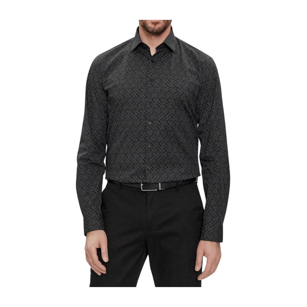 Calvin Klein Camicia elegante Camicia Uomo Poplin Logo Print Nero grigio - Francavilla Moda