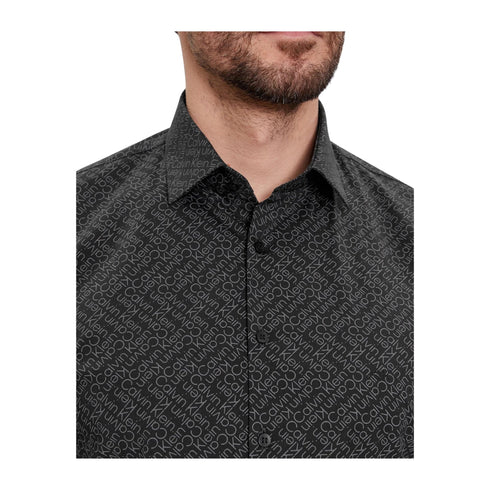 Calvin Klein Camicia elegante Camicia Uomo Poplin Logo Print Nero grigio - Francavilla Moda