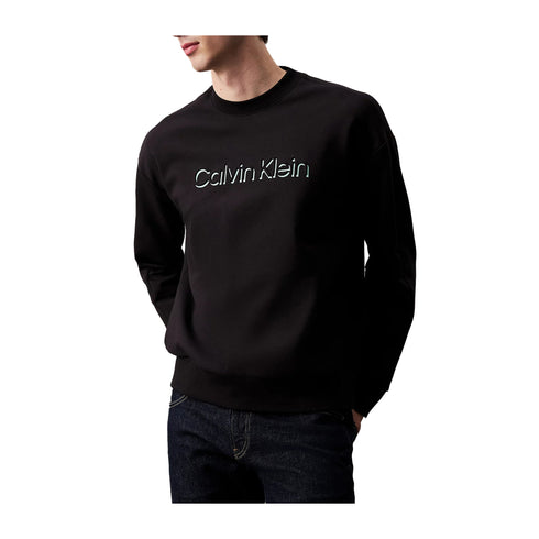 CALVIN KLEIN Felpa girocollo Felpa Uomo Shadow Embossed Logo Nero - Francavilla Moda