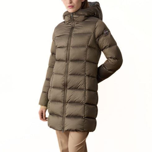 Colmar Piumino lungo Piumino Donna lungo con cappuccio fisso Dark coffe cream - Francavilla Moda