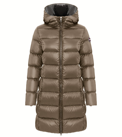 Colmar Piumino lungo Piumino Donna lungo con cappuccio fisso Dark coffe cream - Francavilla Moda