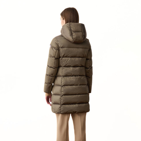 Colmar Piumino lungo Piumino Donna lungo con cappuccio fisso Dark coffe cream - Francavilla Moda