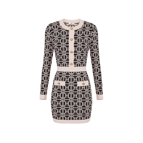 Elisabetta Franchi Abito corto Abito Donna con logo jacquard Nero burro - Francavilla Moda