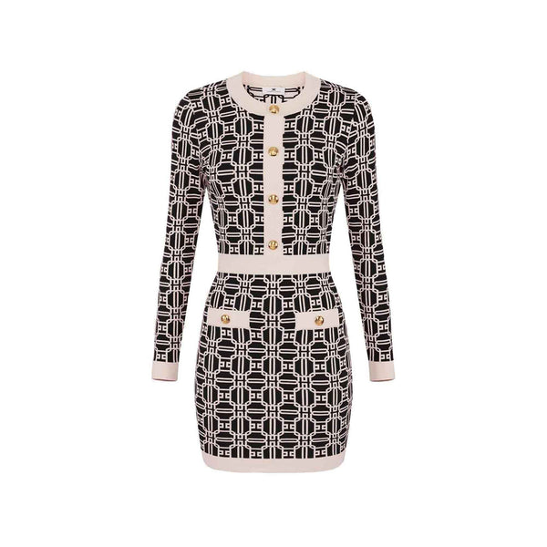 Elisabetta Franchi Abito corto Abito Donna con logo jacquard Nero burro - Francavilla Moda