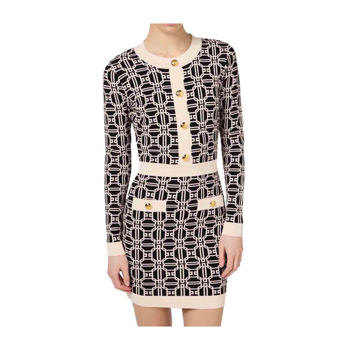 Elisabetta Franchi Abito corto Abito Donna con logo jacquard Nero burro - Francavilla Moda