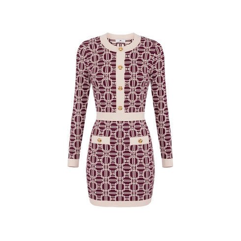 Elisabetta Franchi Abito corto Abito Donna con logo jacquard Panna bordeaux A24 - ELISABETTA FRANCHIAM31B47E2 - CI8 - 42 - Francavilla Moda