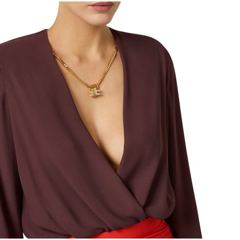 Elisabetta Franchi Body Body Donna con collana dorata 40 P26-ELISABETTA FRANCHICB00762E2-644-40 - Francavilla Moda