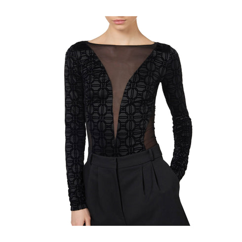 Elisabetta Franchi Body Body Donna in lycra flock e tulle Nero - Francavilla Moda