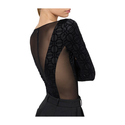 Elisabetta Franchi Body Body Donna in lycra flock e tulle Nero - Francavilla Moda