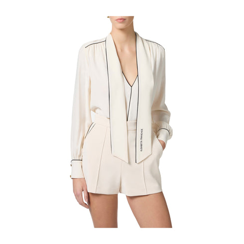 Elisabetta Franchi Camicia elegante Camicia Donna con sciarpa Burro nero - Francavilla Moda