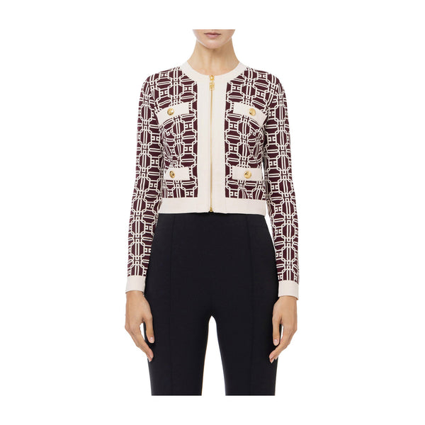 ELISABETTA FRANCHI Cardigan Cardigan Donna con taschine frontali Panna bordeau - Francavilla Moda