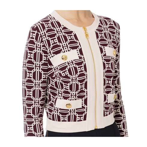 ELISABETTA FRANCHI Cardigan Cardigan Donna con taschine frontali Panna bordeau - Francavilla Moda