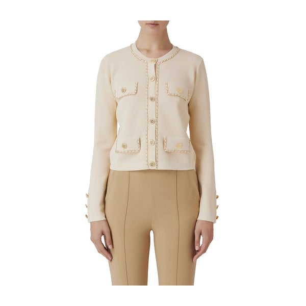 Elisabetta Franchi Giacca Giacca Donna cropped con catena Crema - Francavilla Moda