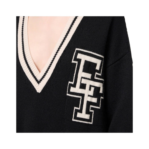 Elisabetta Franchi Pullover Maglia Donna maxi con logo Nero burro - Francavilla Moda