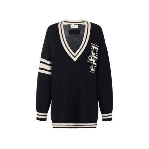 Elisabetta Franchi Pullover Maglia Donna maxi con logo Nero burro - Francavilla Moda