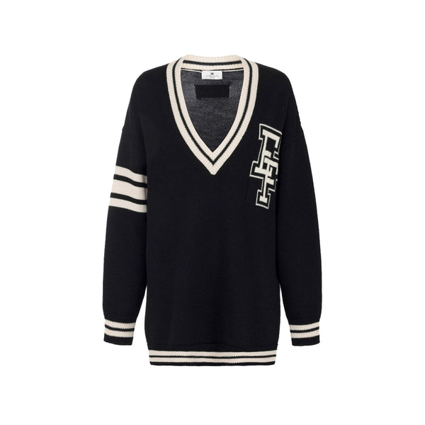 Elisabetta Franchi Pullover Maglia Donna maxi con logo Nero burro - Francavilla Moda