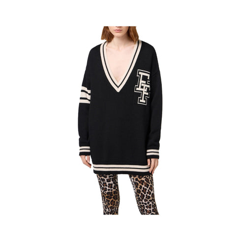 Elisabetta Franchi Pullover Maglia Donna maxi con logo Nero burro - Francavilla Moda