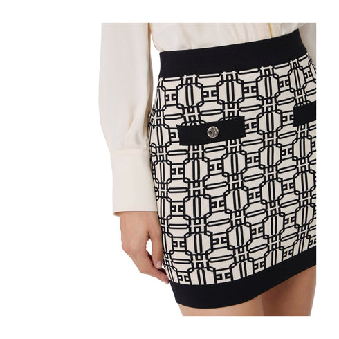 Elisabetta Franchi Gonna corta Minigonna Donna con logo jacquard Panna nero - Francavilla Moda