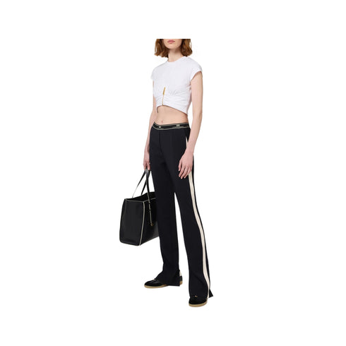 Elisabetta Franchi Pantaloni Pantalone Donna con spacchi Nero panna - Francavilla Moda