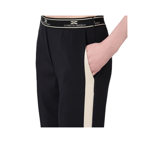 Elisabetta Franchi Pantaloni Pantalone Donna con spacchi Nero panna - Francavilla Moda