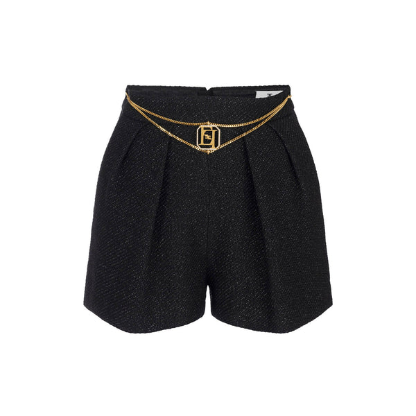 Elisabetta Franchi Shorts Shorts Donna tweed con catena Nero A24 - ELISABETTA FRANCHISH00947E2 - 110 - 40 - Francavilla Moda