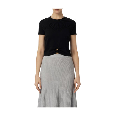 Elisabetta Franchi T-Shirt T-shirt Donna con accessorio piercing Nero - Francavilla Moda