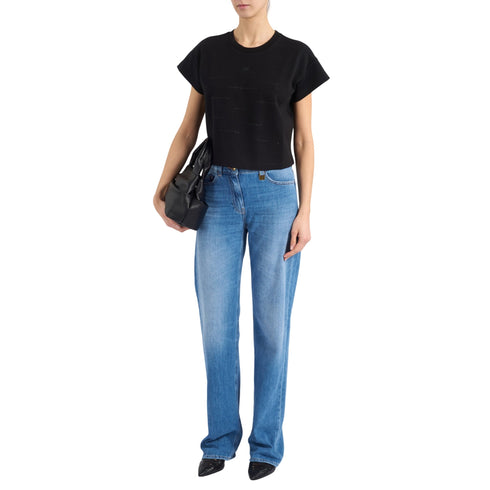 Elisabetta Franchi T-shirt mm T-shirt Donna cropped con scritte a rilievo 40 - Francavilla Moda