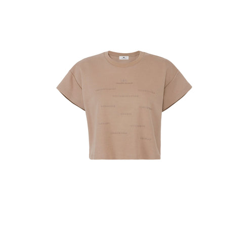 Elisabetta Franchi T-shirt mm T-shirt Donna cropped con scritte a rilievo 40 P26-ELISABETTA FRANCHIMA73D61E2-229-40 - Francavilla Moda