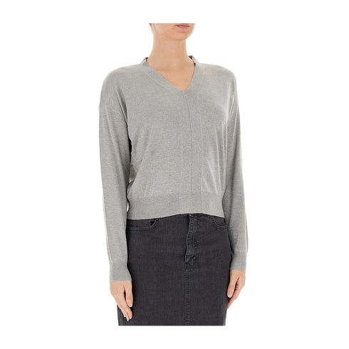 EMME MARELLA Maglia Maglia Donna a V in tessuto lavorato Grigio - Francavilla Moda