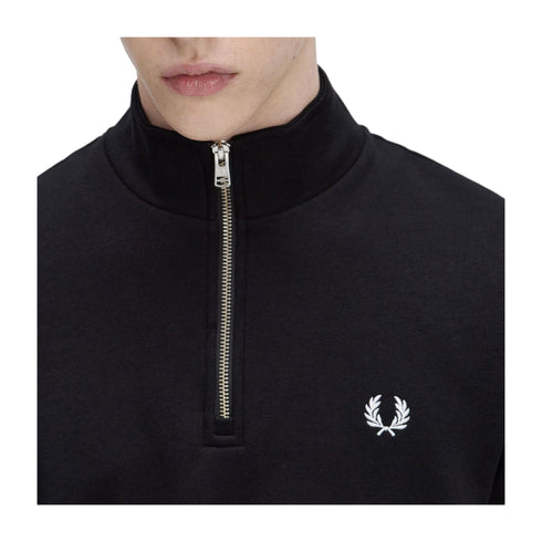 FRED PERRY Felpa con zip Felpa Uomo mezza zip con logo Nero - Francavilla Moda