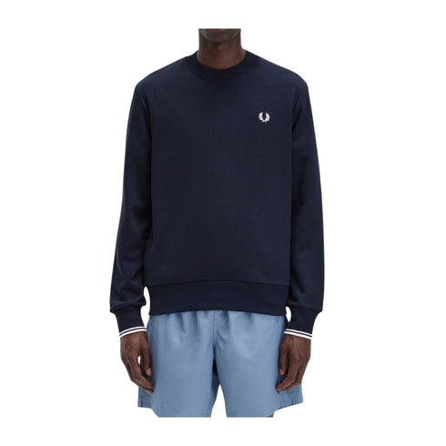 FRED PERRY Felpa girocollo Felpa Uomo polsini doppia riga Blu P24-FRED PERRYM7535-248-S - Francavilla Moda